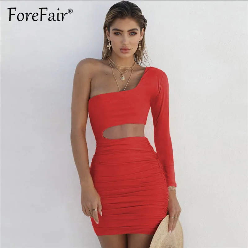 Женское облегающее платье Forefair на одно плечо с длинным рукавом и открытой спиной