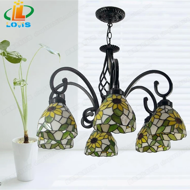 Люстры из стекла Тиффани с 6 подсолнухами свежие желтые осветительные приборы