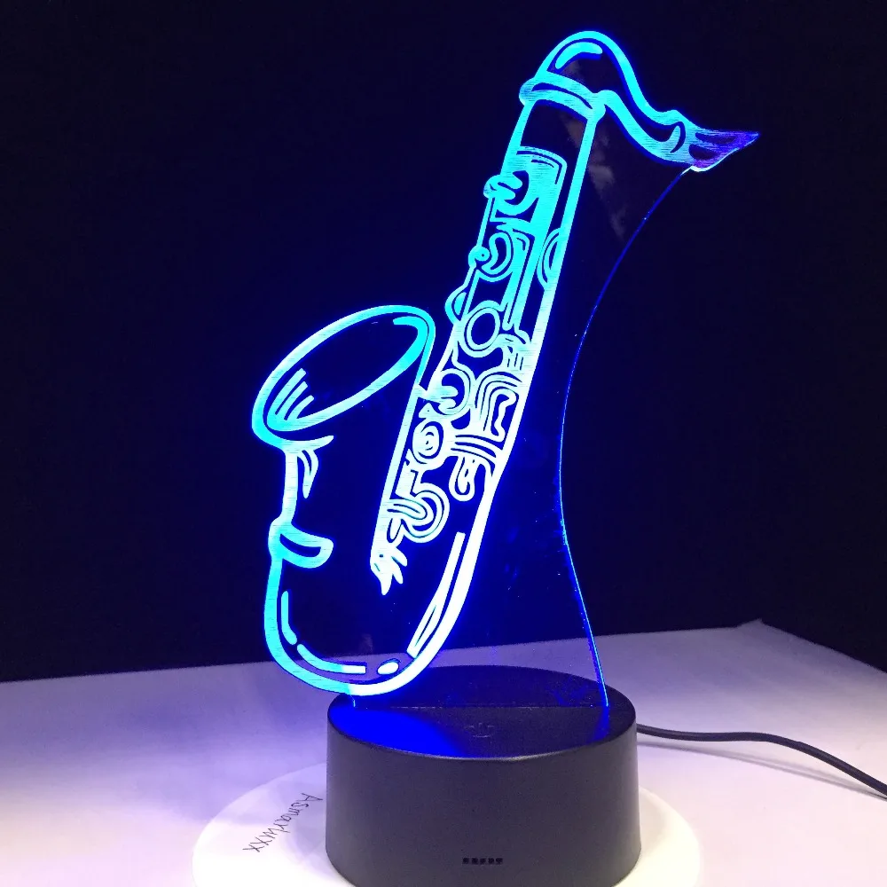 Saxphone настольная лампа 3D светодиодный ночной Светильник SaxMusical инструмент