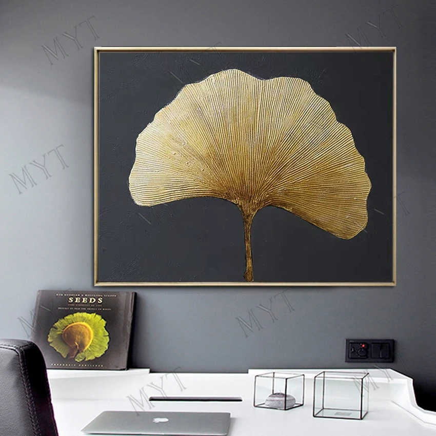 Big size gold leaf 100% Hand-painted wall home decor Abstract acrylic Oil Painting artwork for living room hotel no framed | Дом и сад