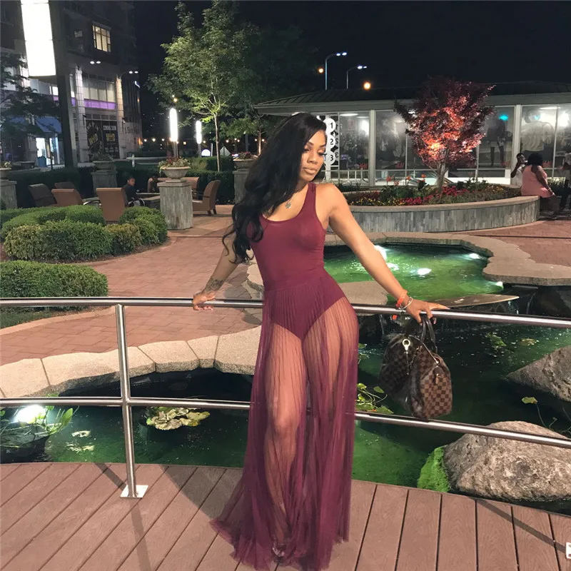 Хлопковое Сетчатое Макси платье с длиной до пола прозрачная накладка прозрачные