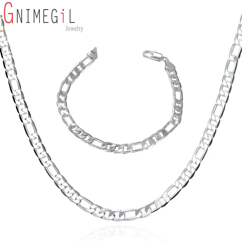 GNIMEGIL Новое поступление 4 мм Мужская цепочка Фигаро Ожерелье Браслет Ювелирные