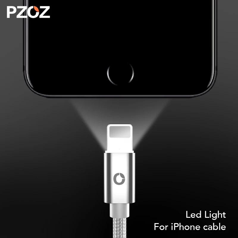 PZOZ кабель для iphone, зарядное устройство usb, быстрая зарядка для iphone x 8 6s 7 plus, светодиодный светильник, шнур для мобильного телефона, usb-кабель для передачи данных