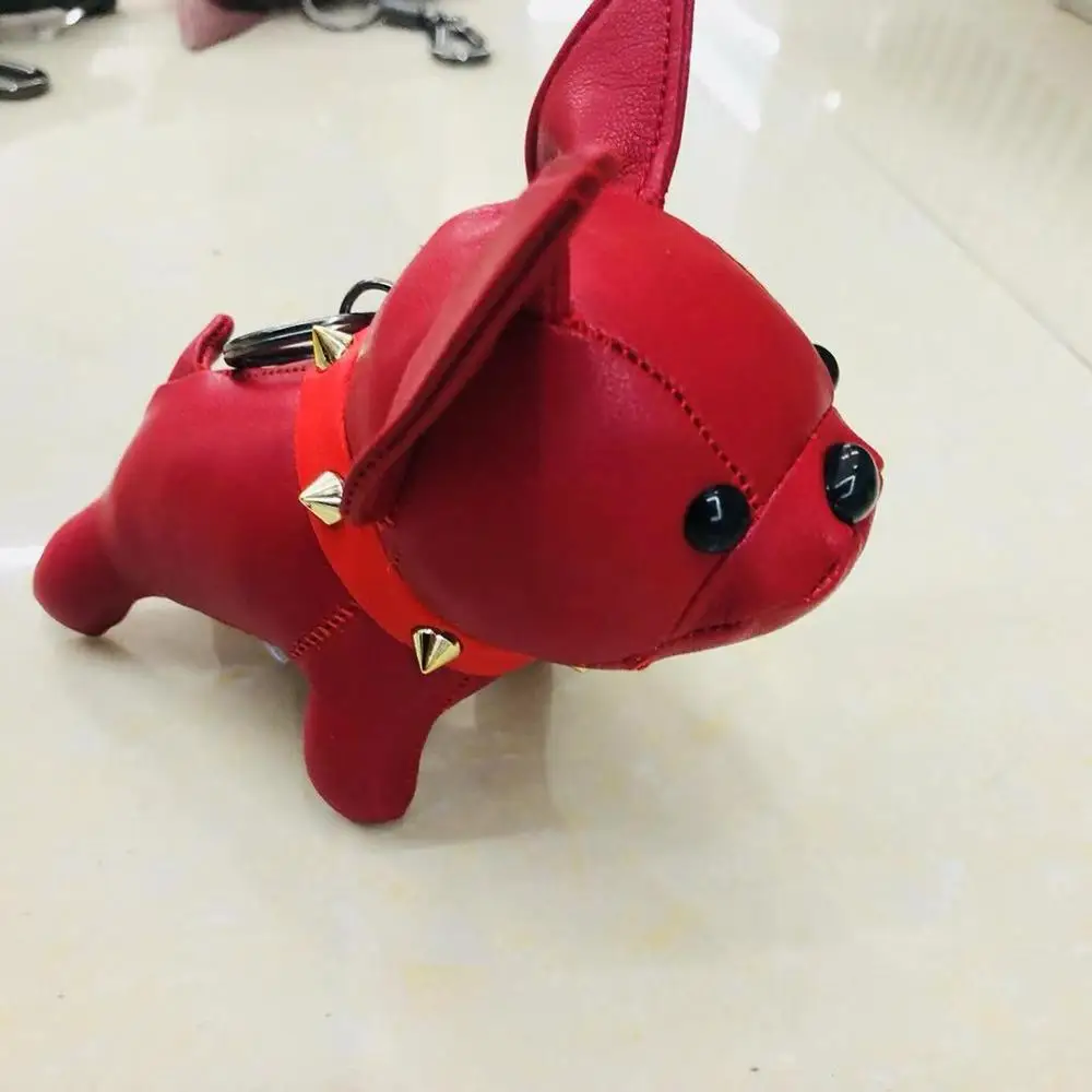 Red Брелок с бульдогом из искусственной кожи животное собака брелок держатель сумка Шарм брелок Chaveiros бульдог сумка аксессуары панк стиль Pendan - Цвет: Red