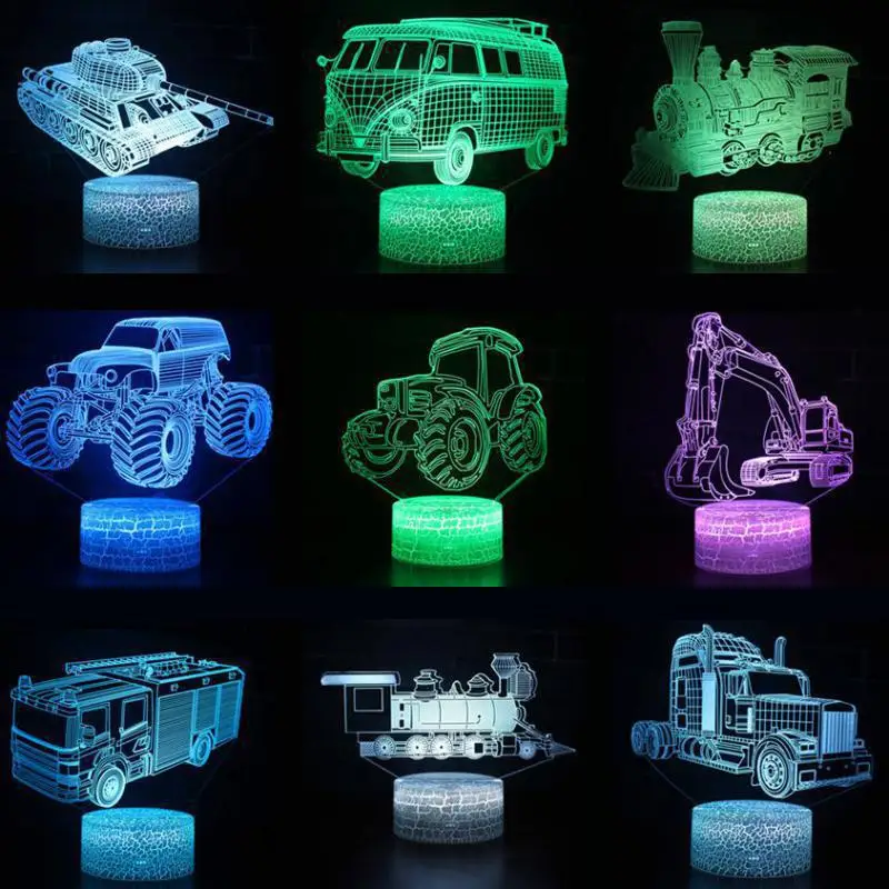 Раскопки 3D настольная лампа машинное оборудование бульдозер трактор 3D 7 цветов лампа визуальный светодиодный ночник для детей сенсорный Usb настольная лампа