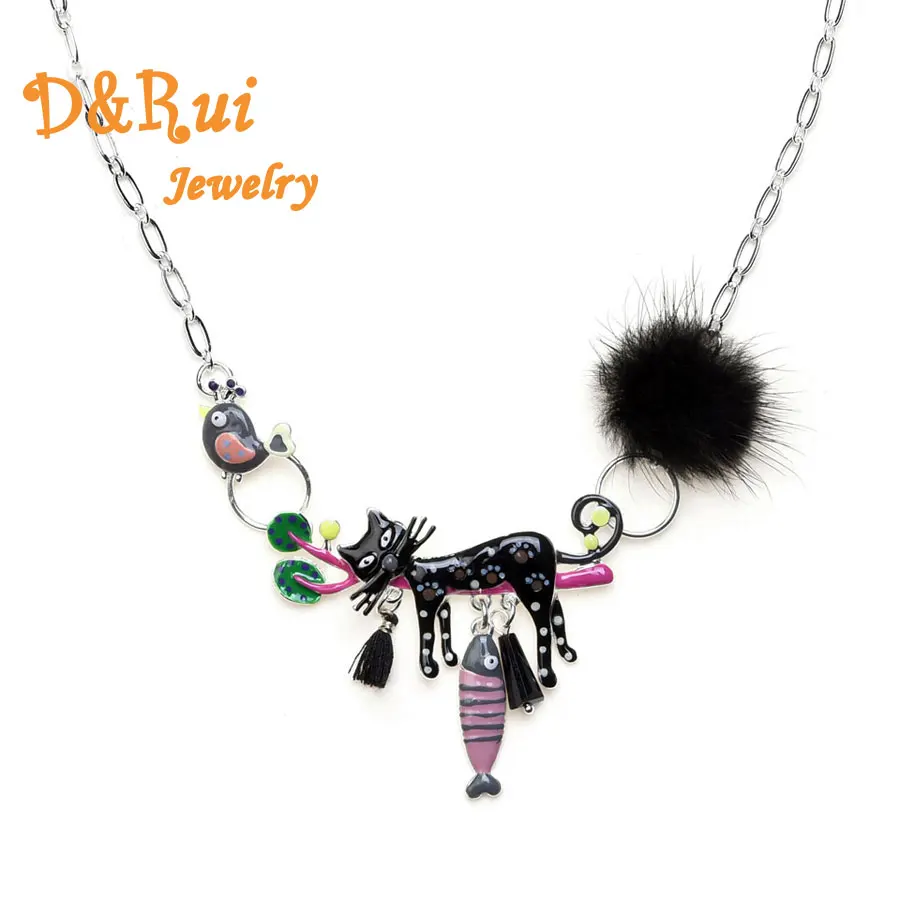 Эмалированные ленивые ожерелья с котом и кулонами яркие цвета кисточки пушистая