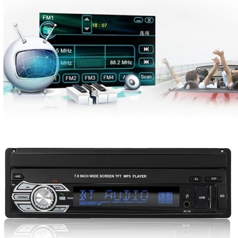 Авто радио автомобиля стерео аудио Радио Bluetooth 1din 7 дюймов Hd выдвижной сенсорный