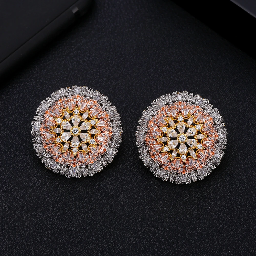 Знаменитый дизайн роскошные популярные 3 тона цветок серьги-гвоздики для женщин