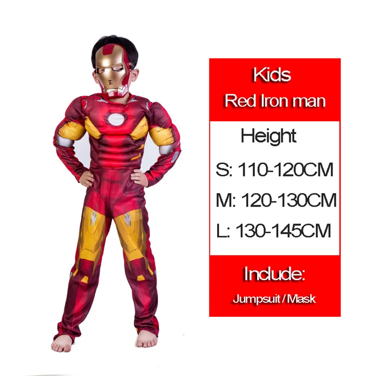 Red iron man Человек-паук Супермен Дети Мышцы аниме косплэй костюм костюмы Капитан Америка человек Муравей Тор мальчик девочка чудо женщина Халк Бэтмен Hornet - Цвет: Red iron man