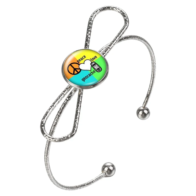 Любовь Geocache фото стекло кабошон Браслет лук Стиль серебро/золотой браслет