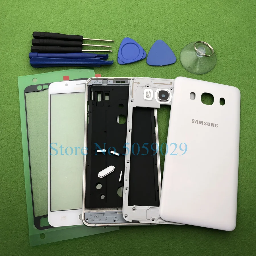 Для Samsung Galaxy J7 j710 J710F полный корпус Корпус рамка средняя рамка задняя крышка Батарейная дверь+ передняя стеклянная лупа
