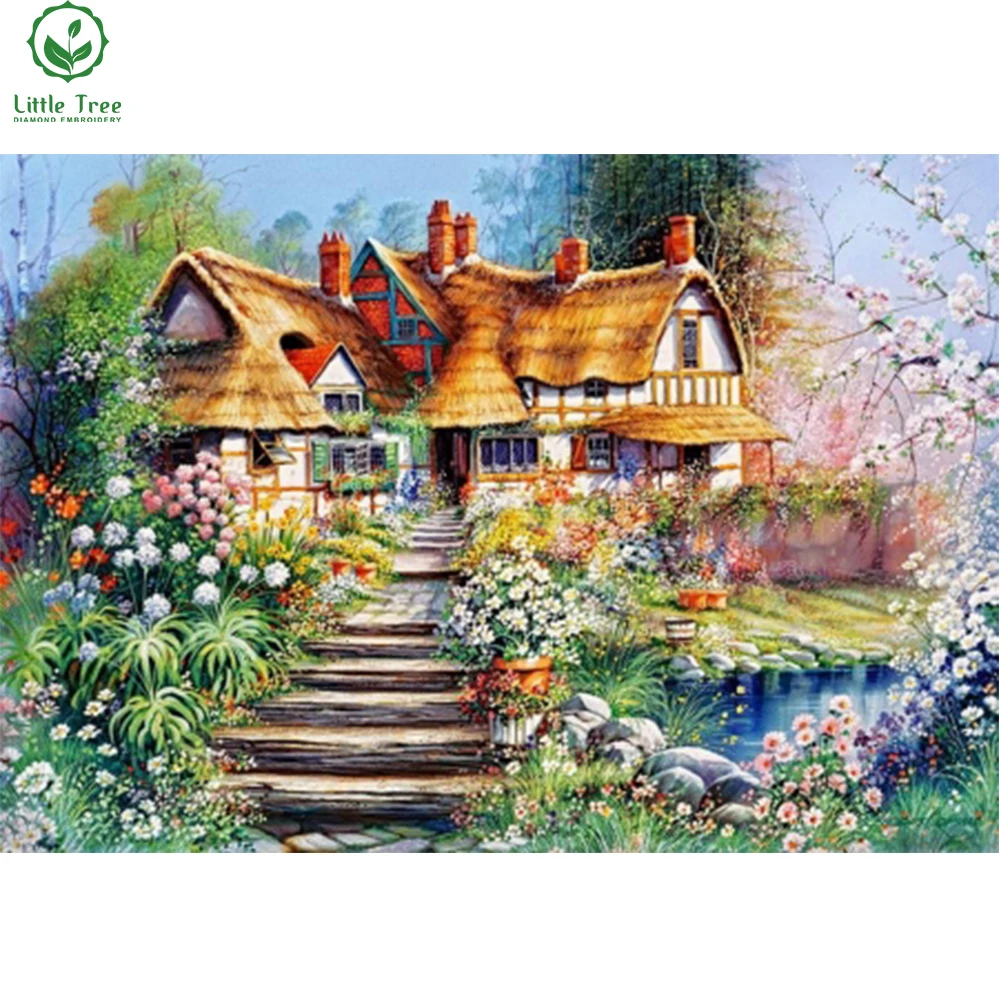 Декор стен для дома полный бисер картина летний домик алмазная стикер на стены с