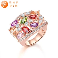 fym fashion rose gold color wedding jewelry rings for women colorful zirconia crystal white round simulated hollow ring