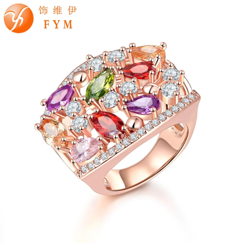 Фото FYM модное розовое золото цвет свадебные ювелирные изделия кольца для женщин