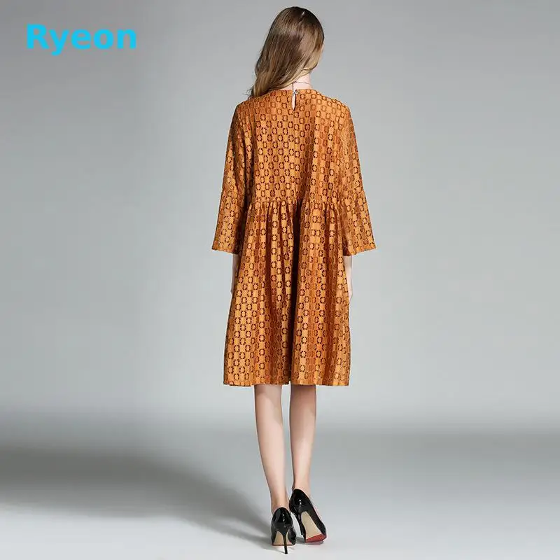 2017 Весна Материнства Кружевные Платья Длиной До Колен О-Образным Вырезом Три