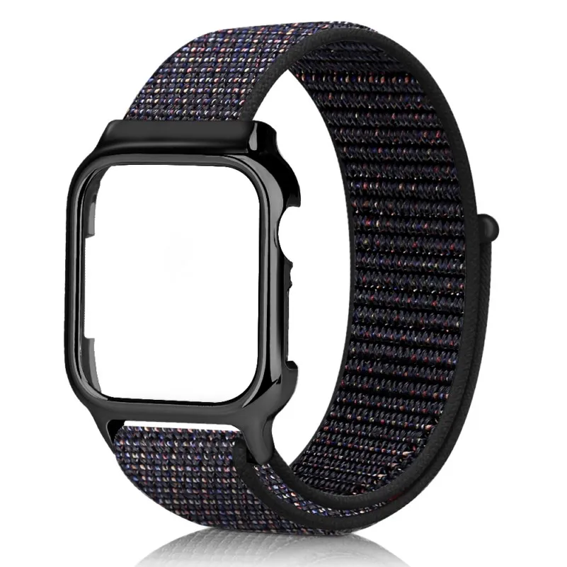 Official Black 40 мм, 44 мм, ремешок с рамкой для Apple Watch, серия 4, новинка, нейлоновая Спортивная петля, магнитная застежка, Iwatch, браслет, защитный чехол, крышка - Цвет ремешка: Official Black