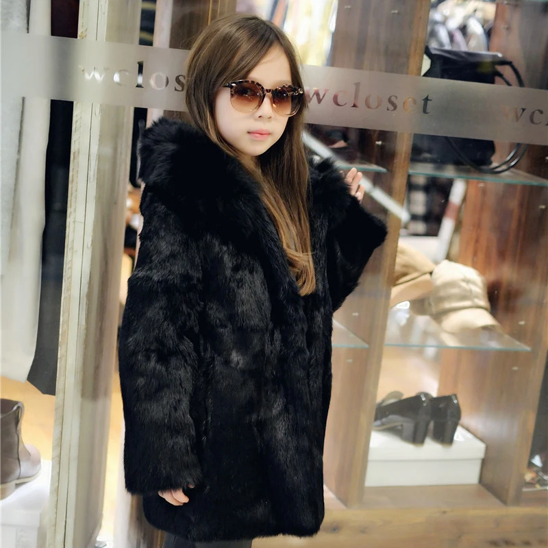 2021 Детская куртка натуральный кроличий мех щит зимнее пальто для девочек плотная