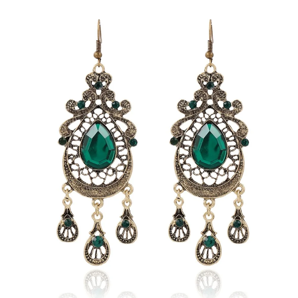 10 Пара Преувеличены Старинные Имитация Драгоценных Камней Длинными Кистями