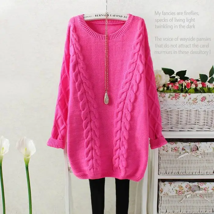 

2016 г., свободные свитера с закругленным воротником, Длинные однотонные вязаные свитера без подкладки