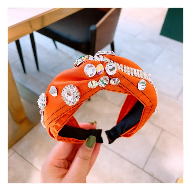 AD001 orange Модные женские резинки для волос с узелком, стразы, украшение на голову, ободок для волос, Diademas Bordadas Haar, аксессуары - Цвет: AD001 orange