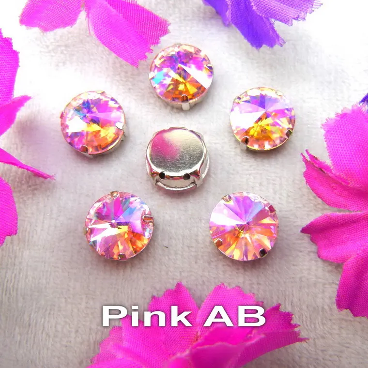 A8 Pink AB AB цвета серебряный коготь настройки 7 размеров круглые Rivoli Форма пришить Стекло Кристалл Стразы Бисер для одежды аксессуары отделка - Цвет: A8 Pink AB