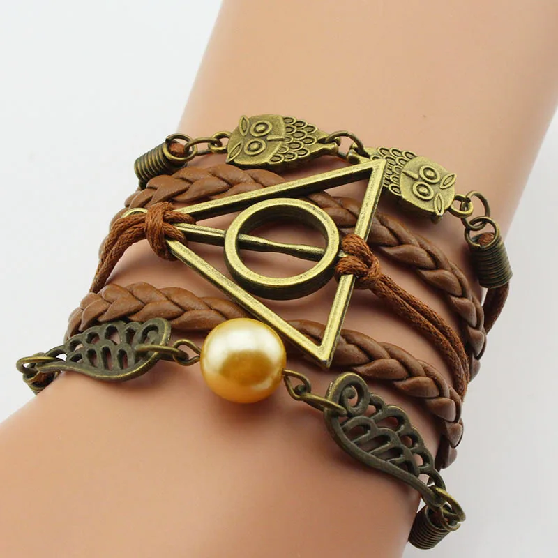 Vintage leather rope harry Deathly Hallows bracelets hand weave multilayer retro potter for movie fans | Украшения и аксессуары
