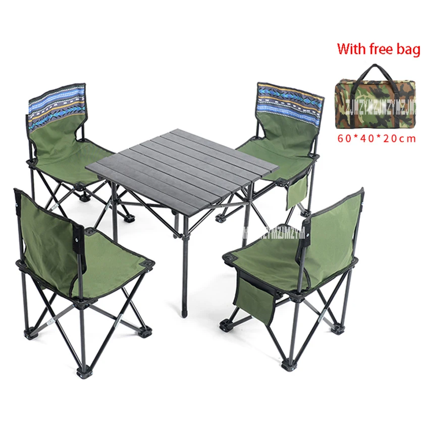 저렴한 5 In 1 휴대용 접이식 접이식 옥스포드 천으로 의자 테이블 세트 야외 하이킹 낚시 캠핑 의자 가족 그룹 피크닉