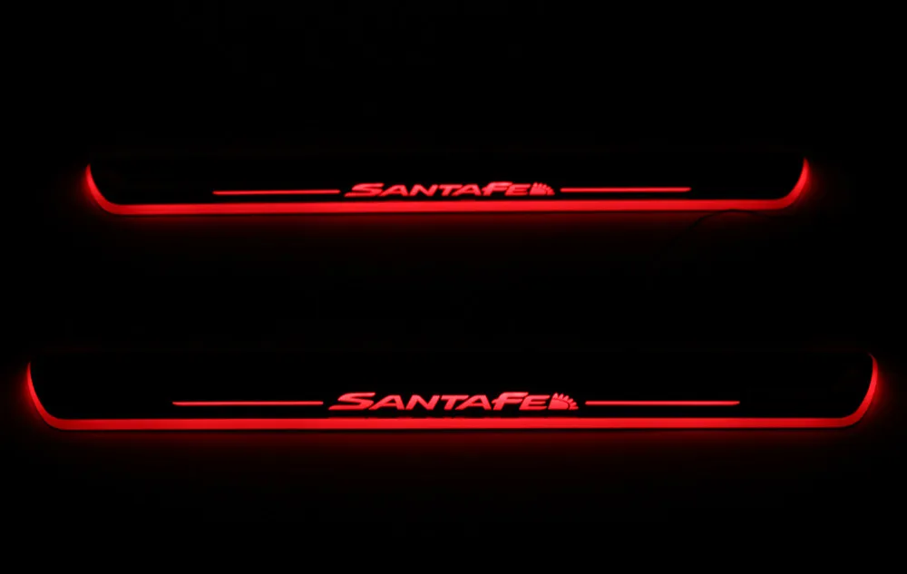 

Qirun acrylic led moving door scuff welcome light pathway lamp door sill plate linings for Hyundai Santa Fe 2010 - 2015