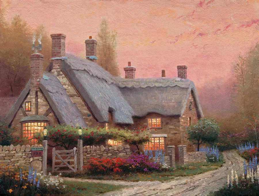 Thomas Kinkade Wall Prints Mckenna'S Cottage Canvas Art Set Of 5 Picture frameless For Living Room Decor Perry | Дом и сад