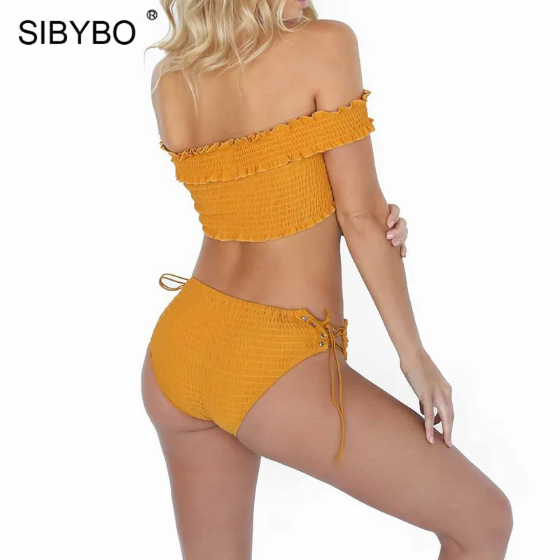 Sibybo, летний комплект из двух предметов с открытыми плечами, на шнуровке, боди для женщин, обтягивающие, с открытой спиной, сексуальные женские комбинезоны, пляжные повседневные Комбинезоны для женщин