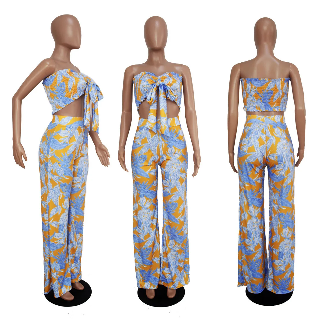 Женский комплект из двух предметов с принтом в виде листьев Топ без бретелек