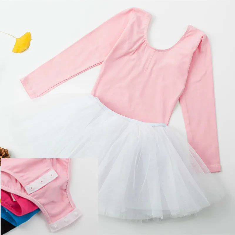 Pink and White Детская Одежда для танцев, детские костюмы танцевальная пачка юбка с длинными рукавами из спандекса, для гимнастики трико для Балетное платье для девочек Костюмы - Цвет: Pink and White