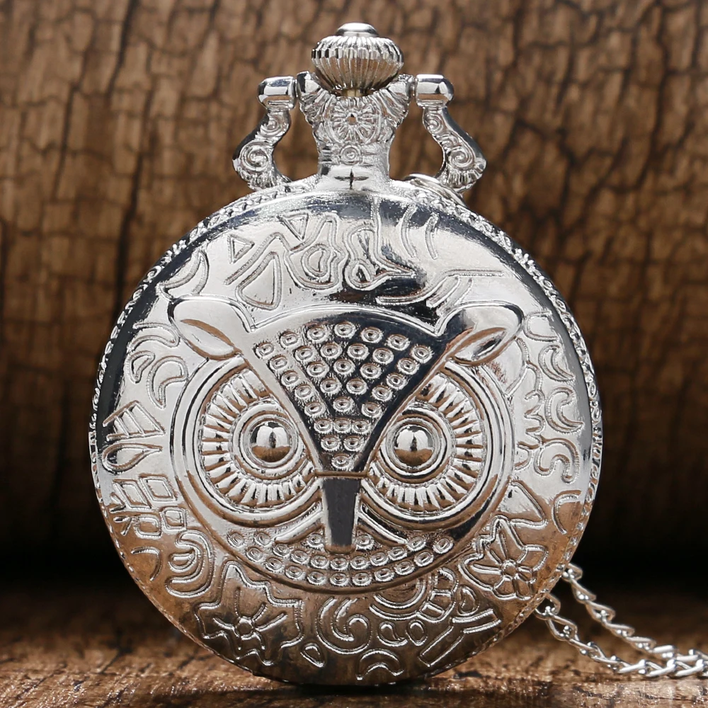 Мода Серебряный Полный Охотник Сова Карманные Часы с Цепочкой Фоб Смотреть reloj de