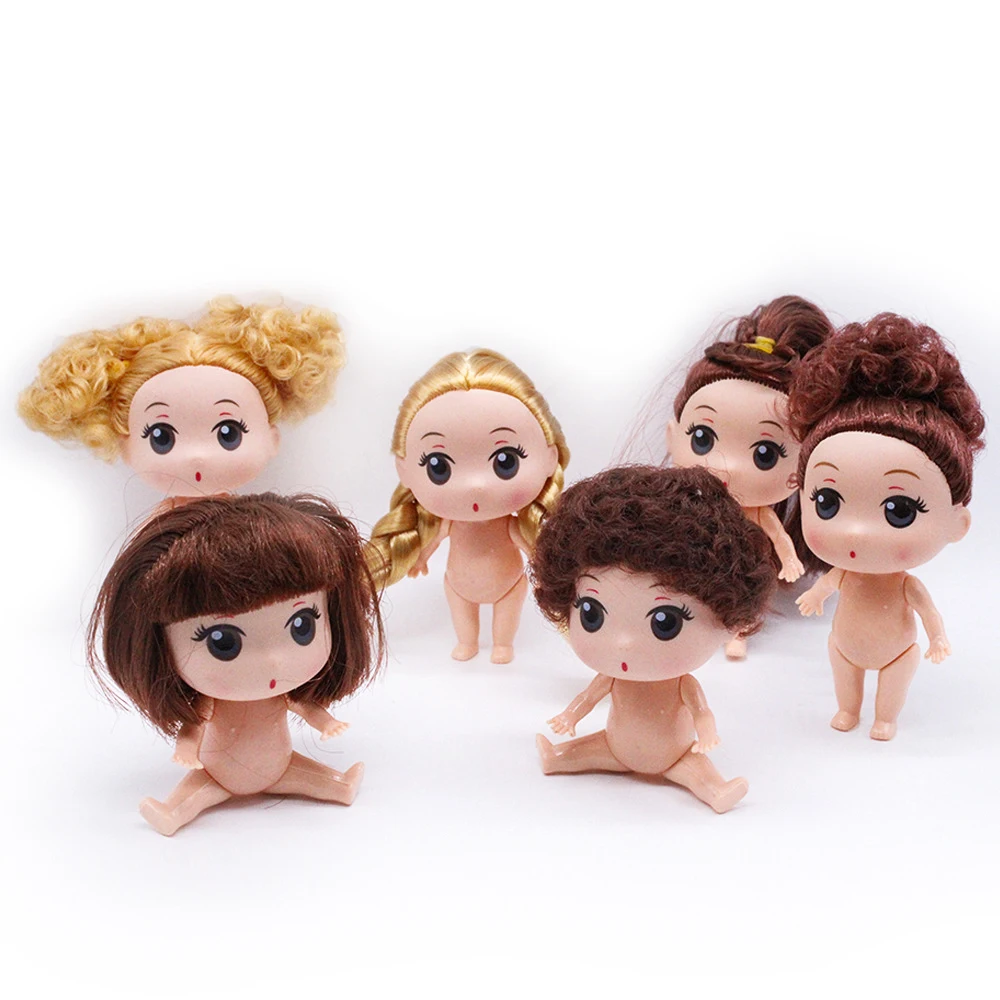

Cute Mini 10cm 1/6 Doll Nude Body 5 Jointed Moveable With Dolls Hair 3D Eyes DIY Toys Accessories Gift for Girl