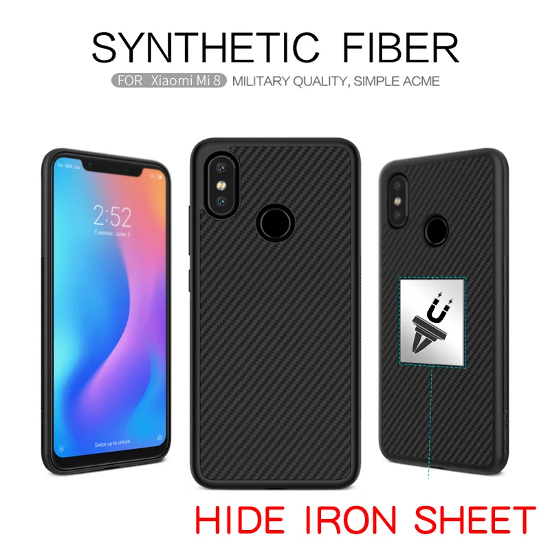 Для Xiaomi Mi 8 Nillkin synthetic fiber сотовый Чехол для телефона для Xiaomi Mi 8 твердый карбоновый ПК пластик задняя крышка TPU мягкий чехол