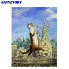 Музыкальная флейта без рамок, кошка, животные, DIY, живопись по номерам, настенная живопись, уникальный подарок, ручная роспись, картина маслом для домашнего декора