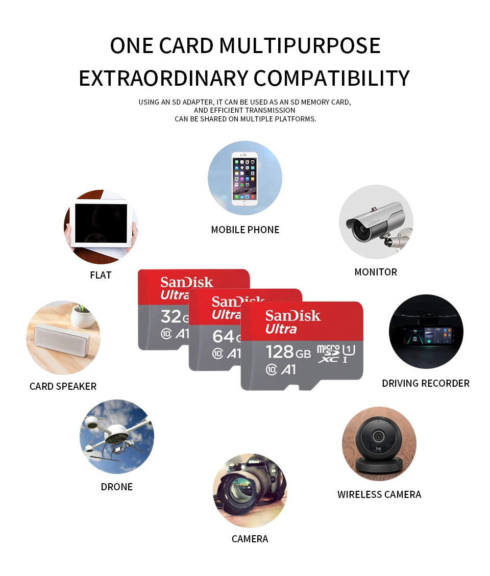 Карта памяти SanDisk A1, 128 ГБ, 64 ГБ, 98 МБ/с./с, 32 ГБ, Micro sd карта, класс 10, UHS-1, флеш-карта, карта памяти Microsd, TF/sd, s для планшетного телефона