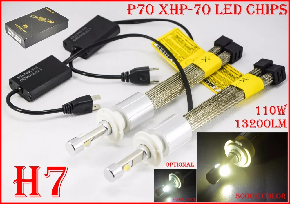 1 комплект светодиодный налобный фонарь H7 110 Вт 13200LM P70 с чипом без вентилятора 12/24