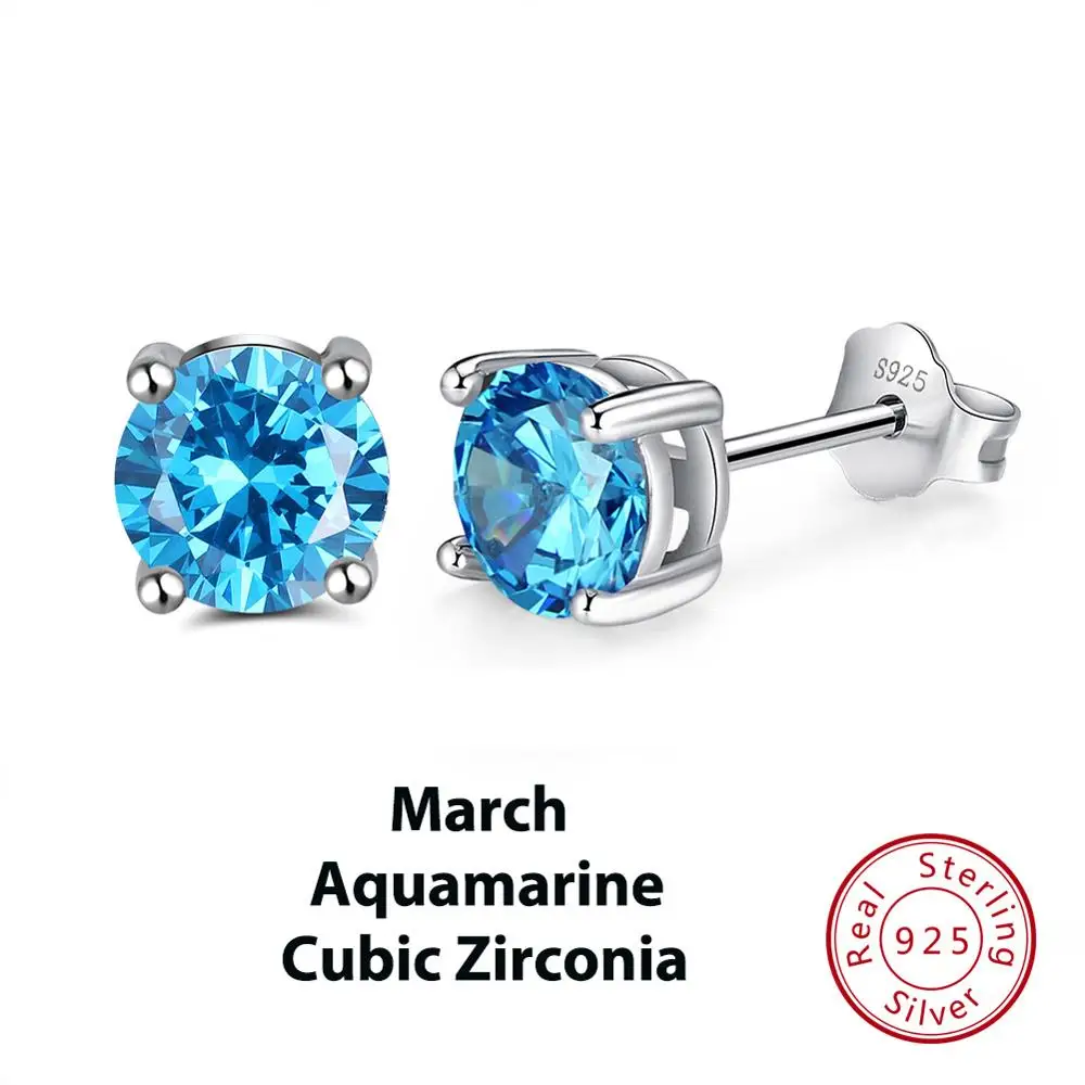 Dec Turquoise ORSA JEWELS 925 пробы серебряные серьги с камнем рождения для женщин AAA кубический циркон 14 цветов серьги-гвоздики ювелирные изделия из серебра OSE84 - Цвет камня: Dec Turquoise