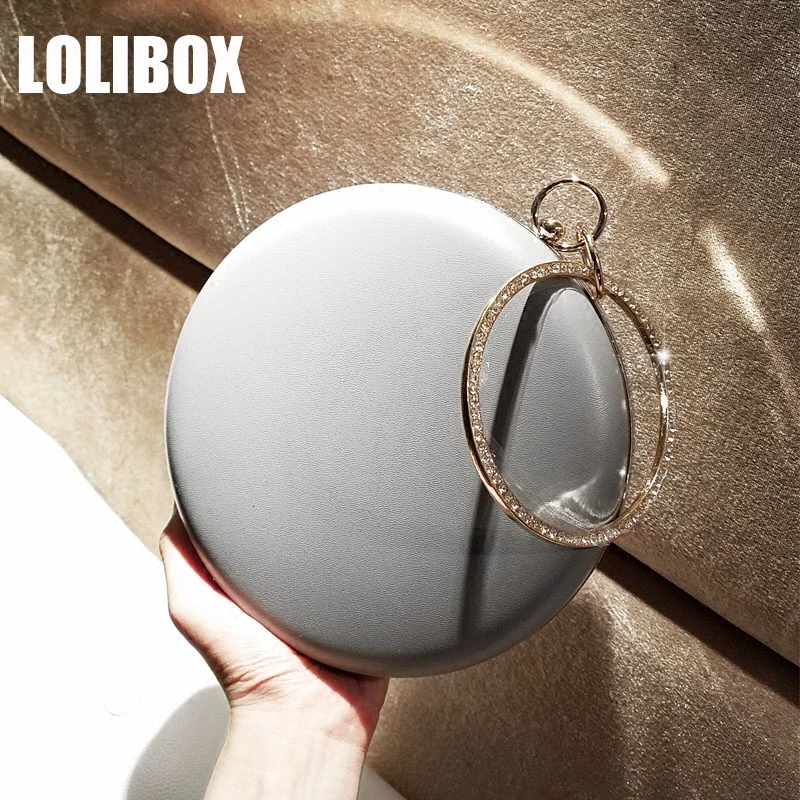 LOLIBOX женские сумки с металлическим кольцом и алмазной ручкой круглые вечерние