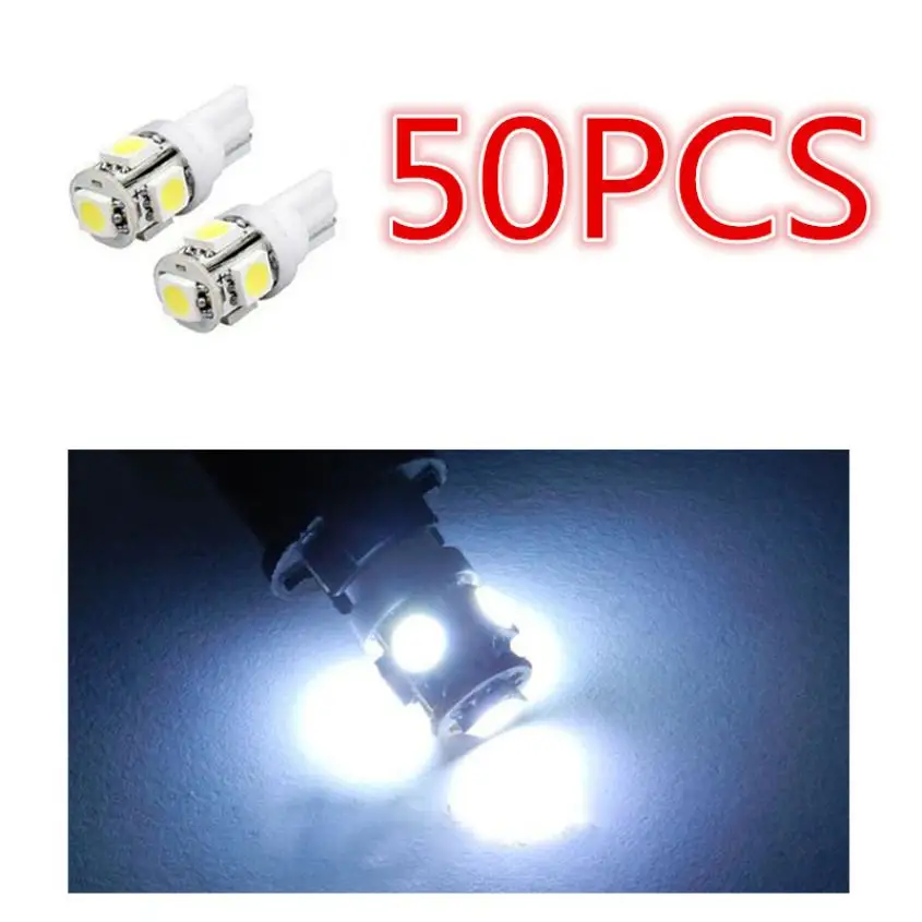50pcs Франшизы, 50 шт в наборе, T10 Клин 5-SMD 5050 Светодиодный свет лампы 192 168 194 W5W 2825 158 белый свет Стоянкы Автомобилей Автомобиля Прямая#0625 - Испускаемый цвет: 50pcs