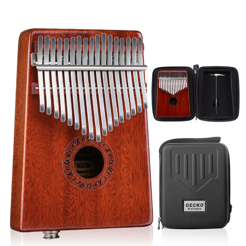 GECKO Kalimba 17 Keys «пианино для больших пальцев» builts-in EVA высокоэффективный защитный бокс, молоточек для настройки и учебная Инструкция. K17MBR-EQ