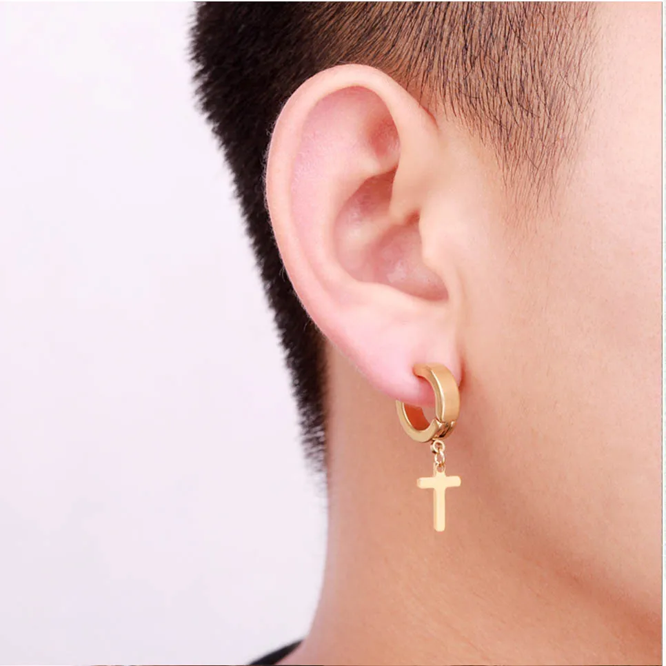 Cross 2 gold 2 шт, панк, нержавеющая сталь, крест, звезды, кулон, клипса, без пирсинга, серьги для женщин, хип-хоп, модные, без отверстия для уха, мужские ювелирные изделия - Окраска металла: Cross 2 gold