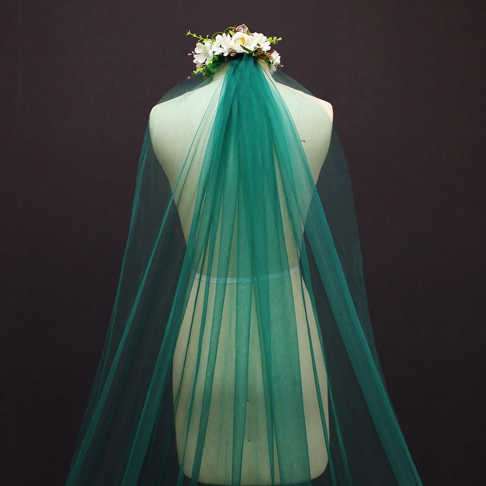 Новинка 3 метра один слой кружева внизу Зеленый Тюль свадебная фата м Длинная для