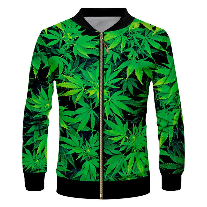 green weed jackets Новинка, бейсбольные куртки на молнии с 3d принтом в виде золотой цепочки, мужская и женская уличная куртка в стиле хип-хоп, университетская куртка, пальто на заказ, S-6XL - Цвет: green weed jackets