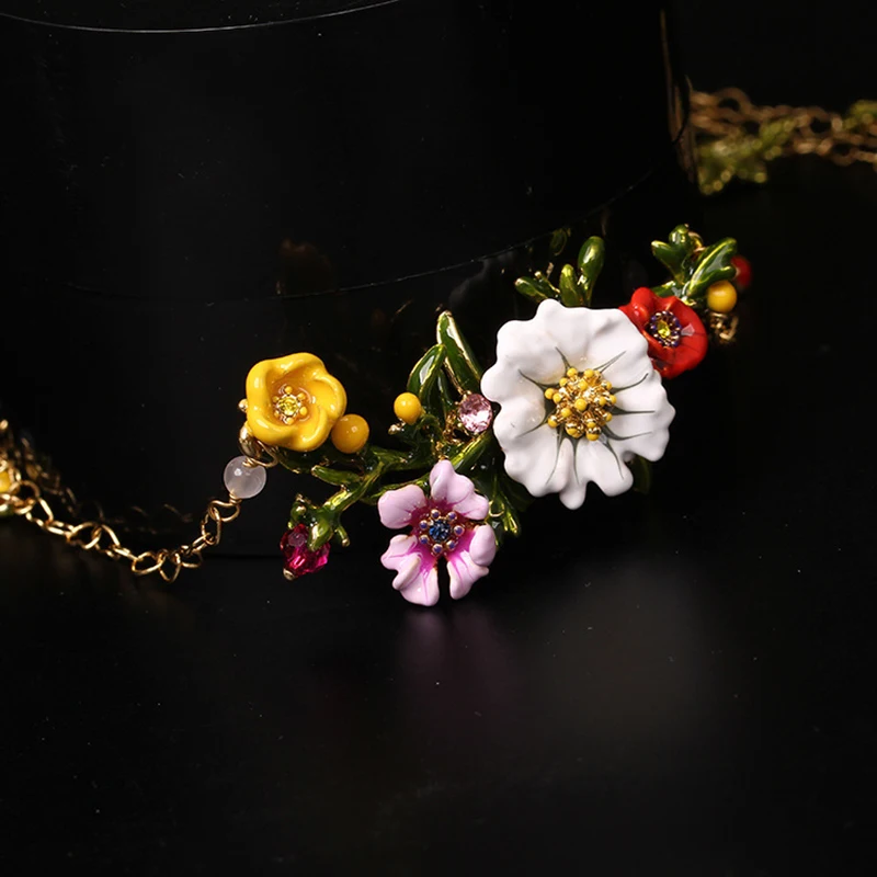 New Handmade Many Flowers Open Necklace Clavicle Long Chain Summer Female Accessories Jewelry Valentine's Day Gift