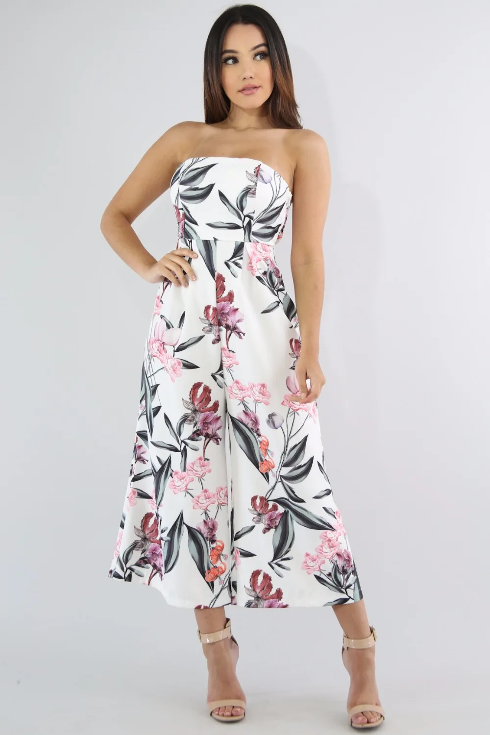 Без бретелек Для женщин Цветочный принт Лето Повседневное модные Комбинезоны