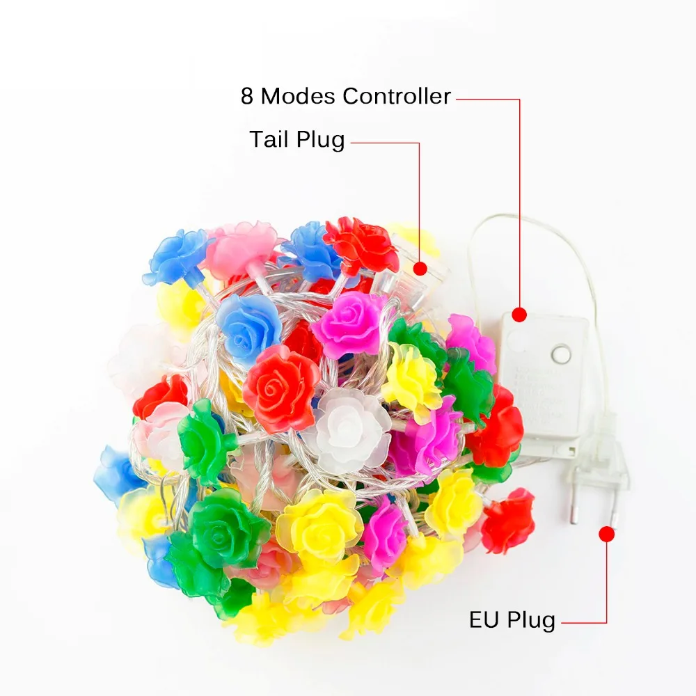 

10m 100 LED Rose Flower Light Fairy Garland String Lights 220V Outdoor Party Wedding Christmas Night Festoon Decorative Light JQ