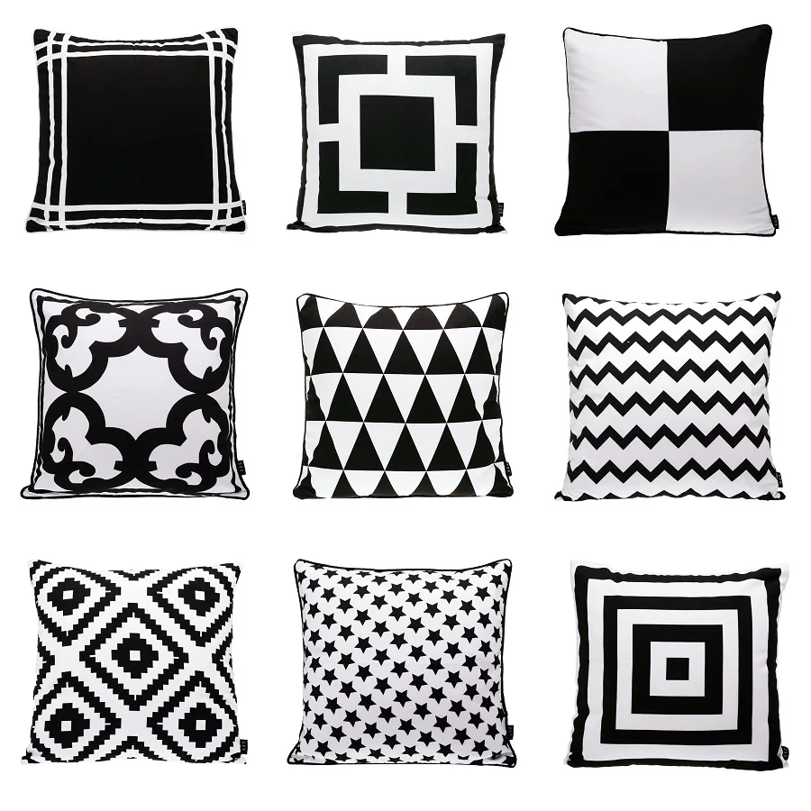 

Scandinavian Black White Decorative Pillows Cases Geometric Stripe Plaid Velvet