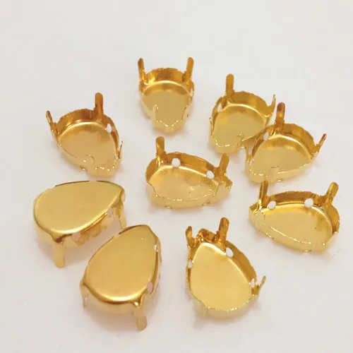 

Droplet Gold Metal Claw Setting Closed Back For Sewing on Pear Fancy Stone 10X14MM,13X18MM,18X25MM,20X30MM